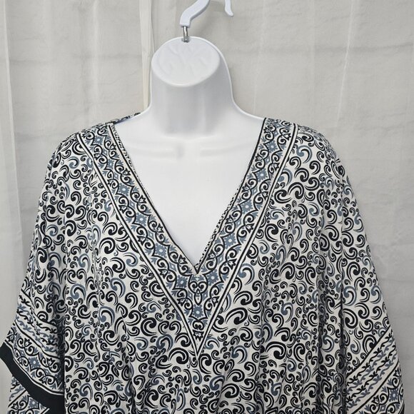 Piel Blue Black Peasant Blouse Swim Cover Boho Beach Festival OSFA - Picture 2 of 10